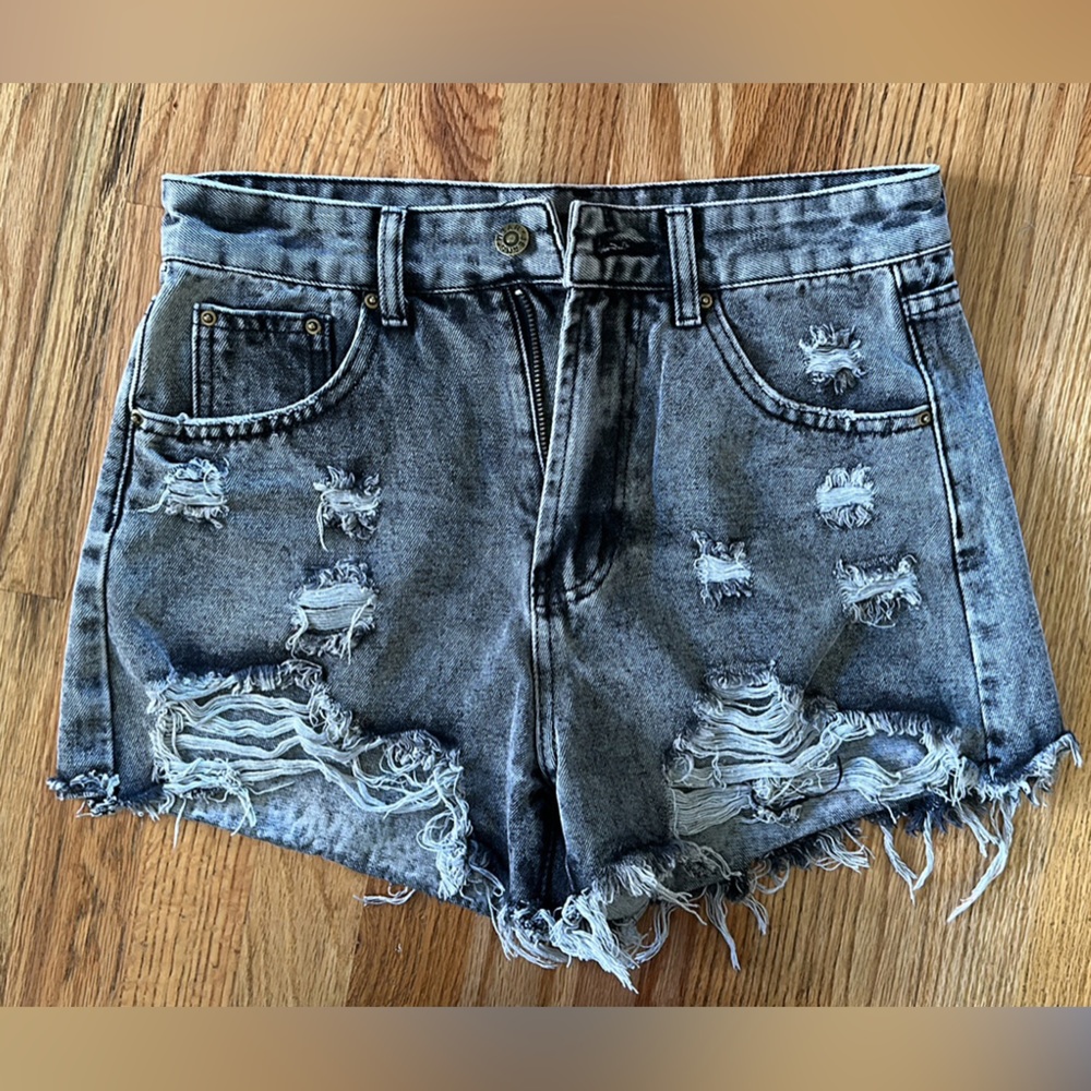 Gray high waisted jean shorts